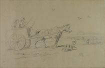 tableau En route vers la mer Van Severdonck Joseph animaux,marine,personnage  crayon papier 19e siècle