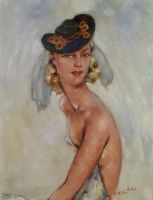 tableau La pinup  Vilot César personnage  huile toile 1ère moitié 20e siècle