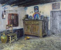 tableau Intérieur en Campine Wellens  Charles (Karel) scène d'intérieur  huile toile 1ère moitié 20e siècle