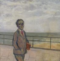 tableau Le peintre à la mer Wery Fernand  autoportrait,marine,paysage,portrait  huile toile 1ère moitié 20e siècle