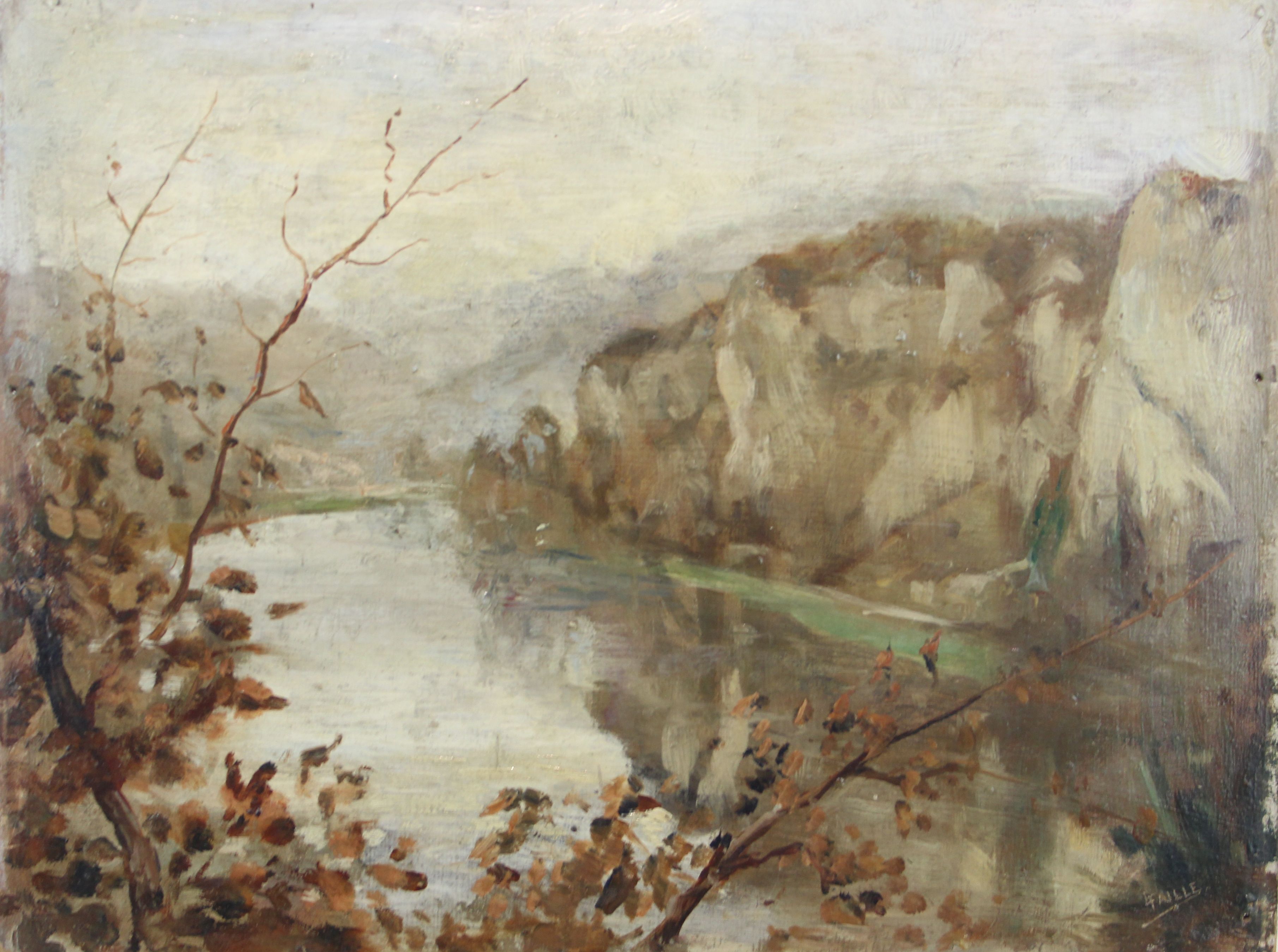 tableau La meuse Faille Louis paysage  huile  1ère moitié 20e siècle