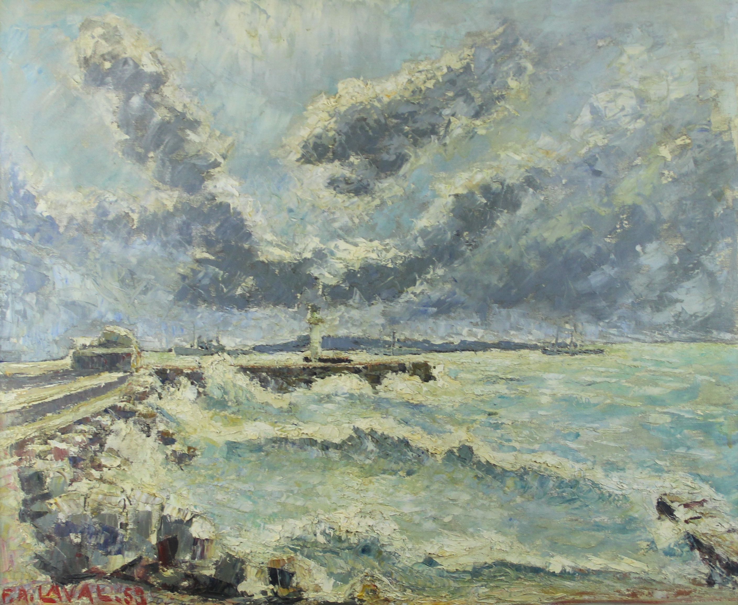 tableau Mer agitée  Laval Fernand marine  huile toile 1ère moitié 20e siècle
