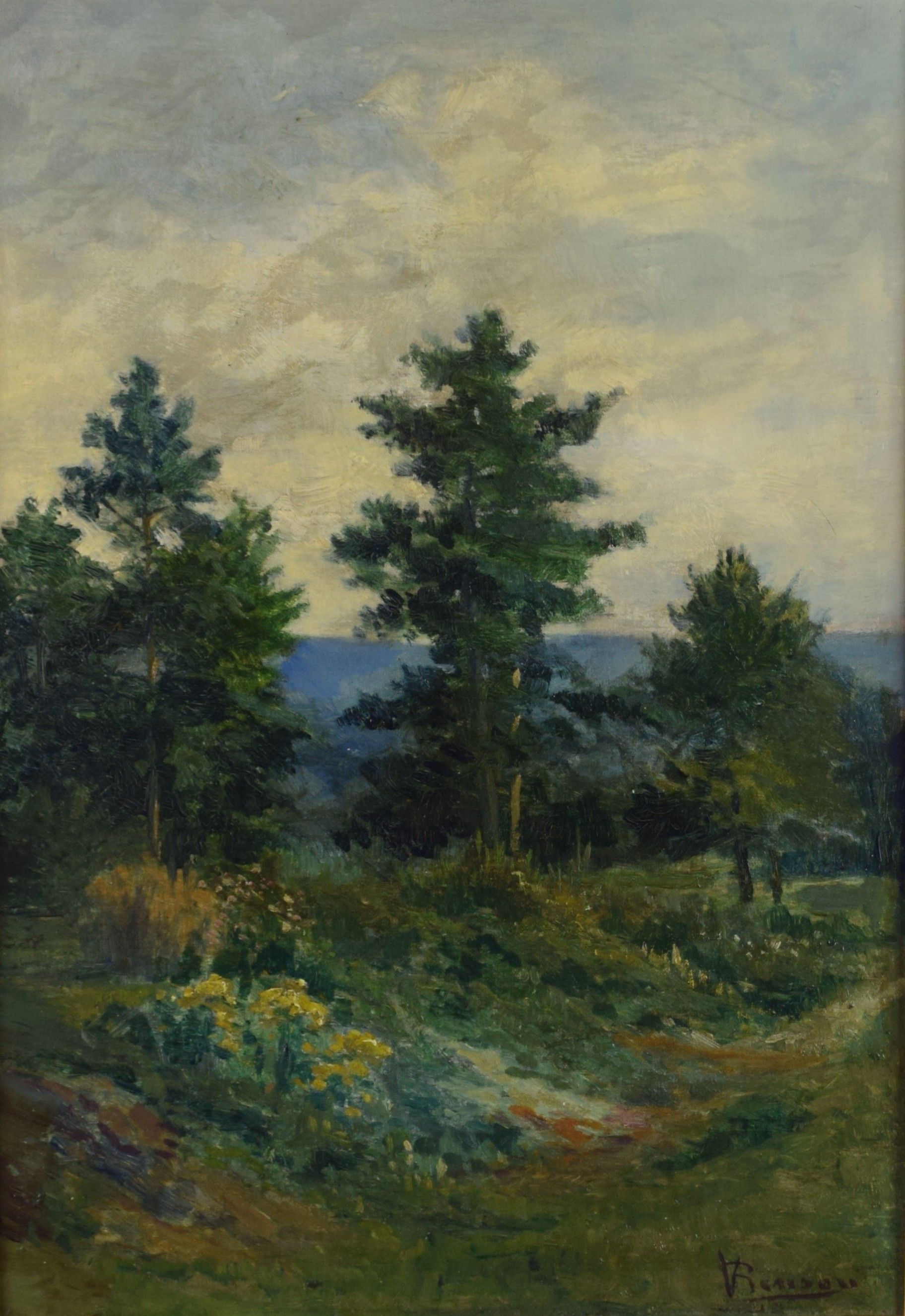 tableau Journée d'été Renson Victor paysage  huile carton 1ère moitié 20e siècle
