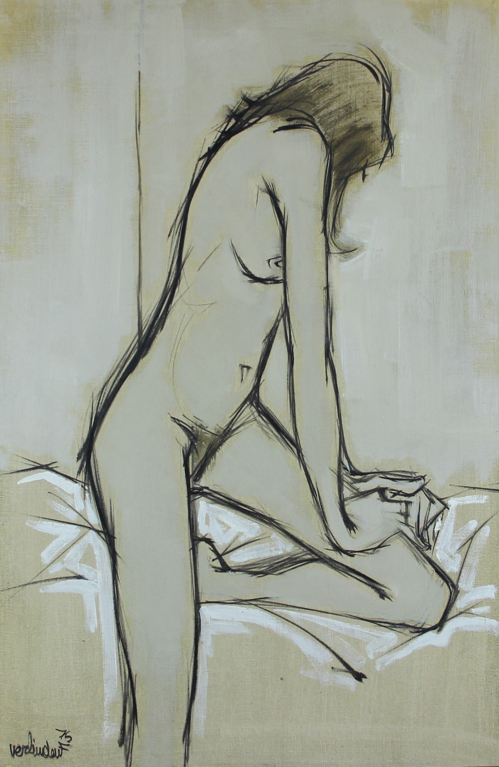 tableau Nue au long cheveux Verlinden Francis nu  huile toile 2ième moitié 20e siècle