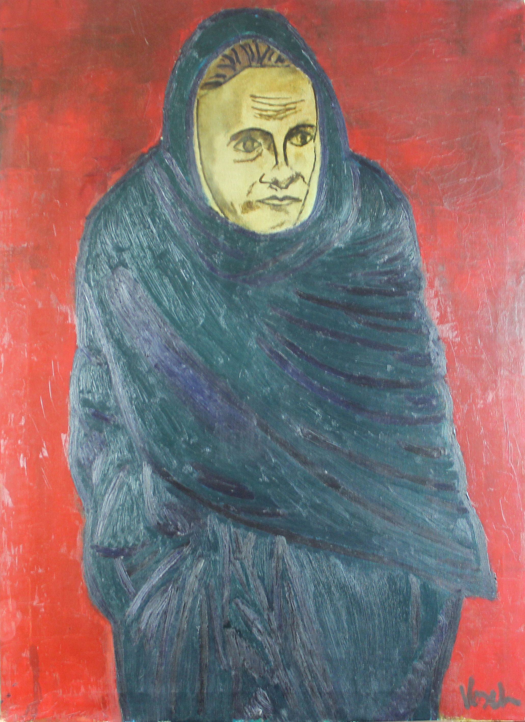 tableau La femme à la cape Vosch Marc personnage  huile toile 2ième moitié 20e siècle