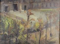tableau le parc vue sur le palais Denonne Alexandre paysage,ville  huile toile 1ère moitié 20e siècle
