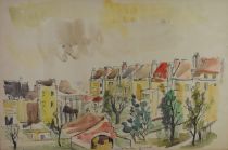 tableau Les toits rouges Guinet  Catherine ville  mixte papier 2ième moitié 20e siècle