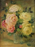 tableau Le Bouquet de roses Huygens Léon fleurs,nature morte  huile panneau 1ère moitié 20e siècle