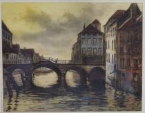 tableau La dyle à Maline   ville  estampe papier 1ère moitié 20e siècle