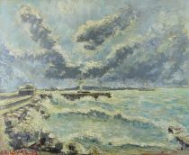 tableau Mer agitée  Laval Fernand marine  huile toile 1ère moitié 20e siècle