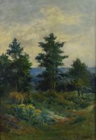 tableau Journée d'été Renson Victor paysage  huile carton 1ère moitié 20e siècle