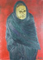 tableau La femme à la cape Vosch Marc personnage  huile toile 2ième moitié 20e siècle