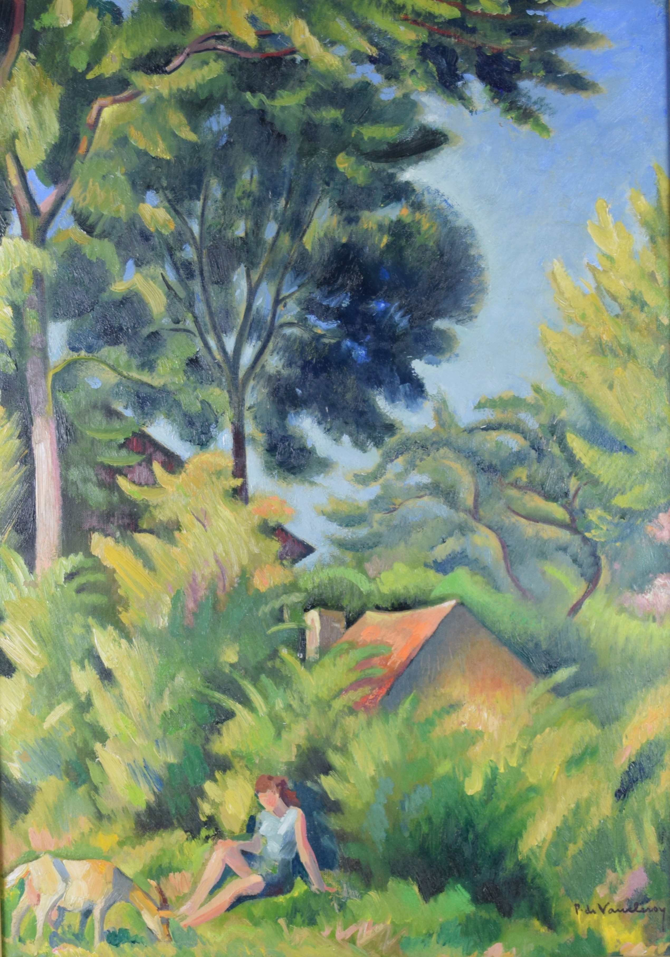 tableau La chèvre De Vaucleroy Pierre animaux,paysage,personnage  huile toile 2ième moitié 20e siècle