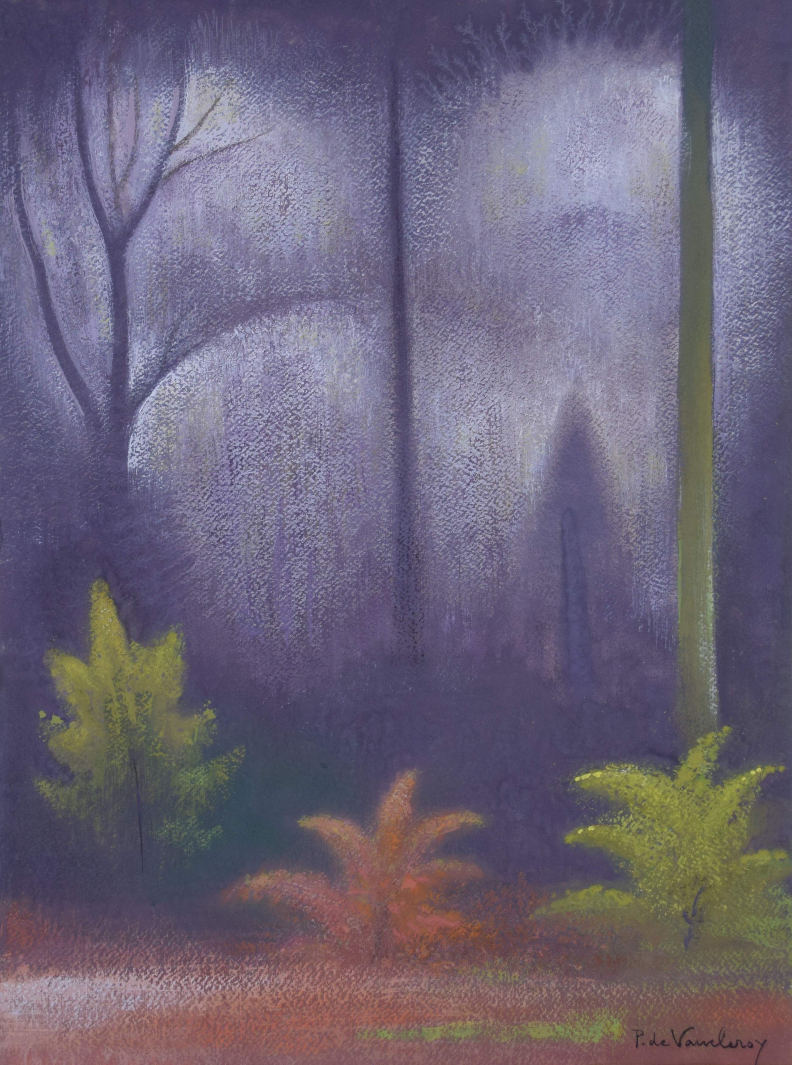 tableau Automne à Ohain De Vaucleroy Pierre paysage  fusain papier 