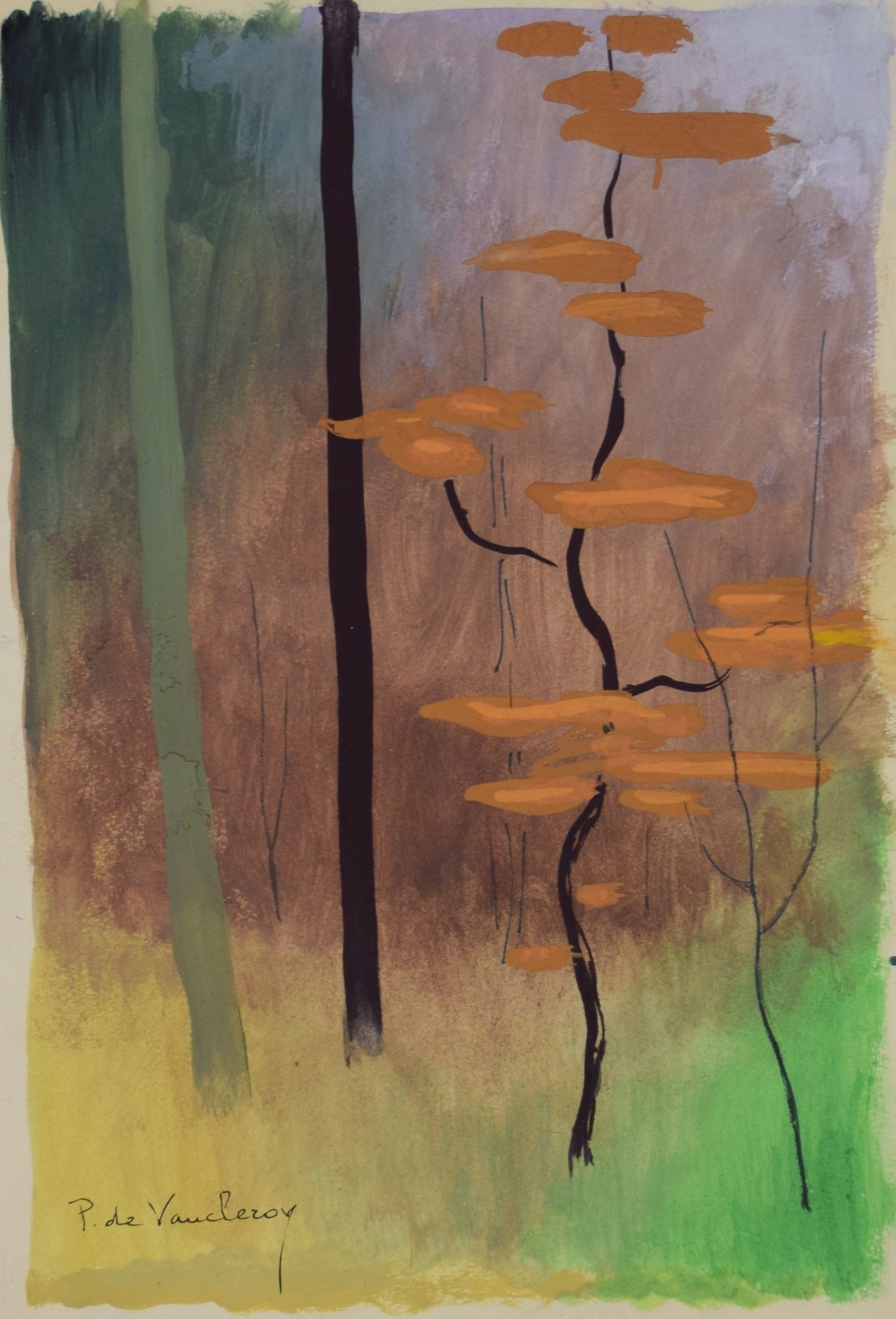 tableau Le sous bois De Vaucleroy Pierre paysage,sous-bois  gouache papier 