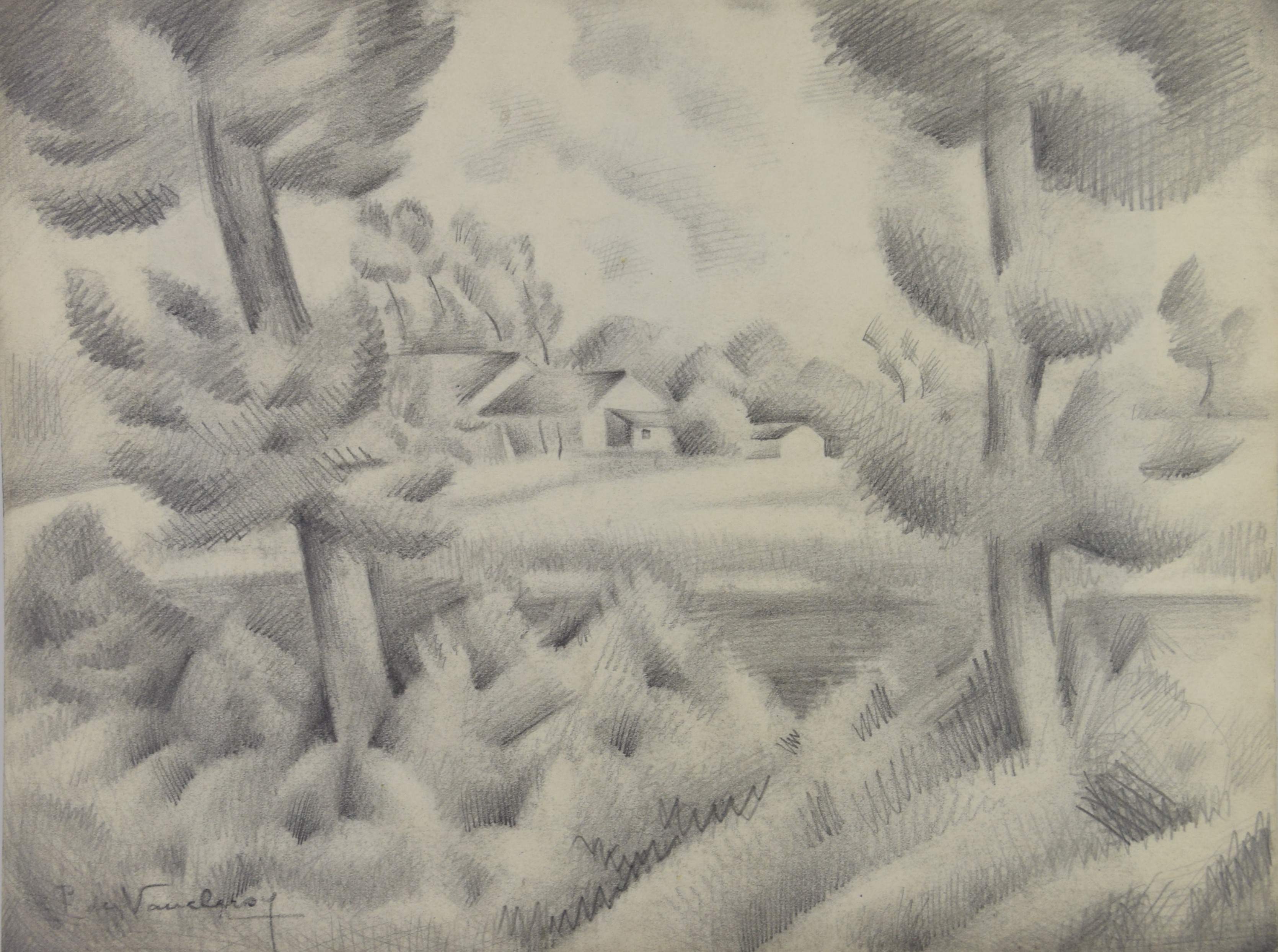 tableau La clairière  De Vaucleroy Pierre paysage  crayon papier 