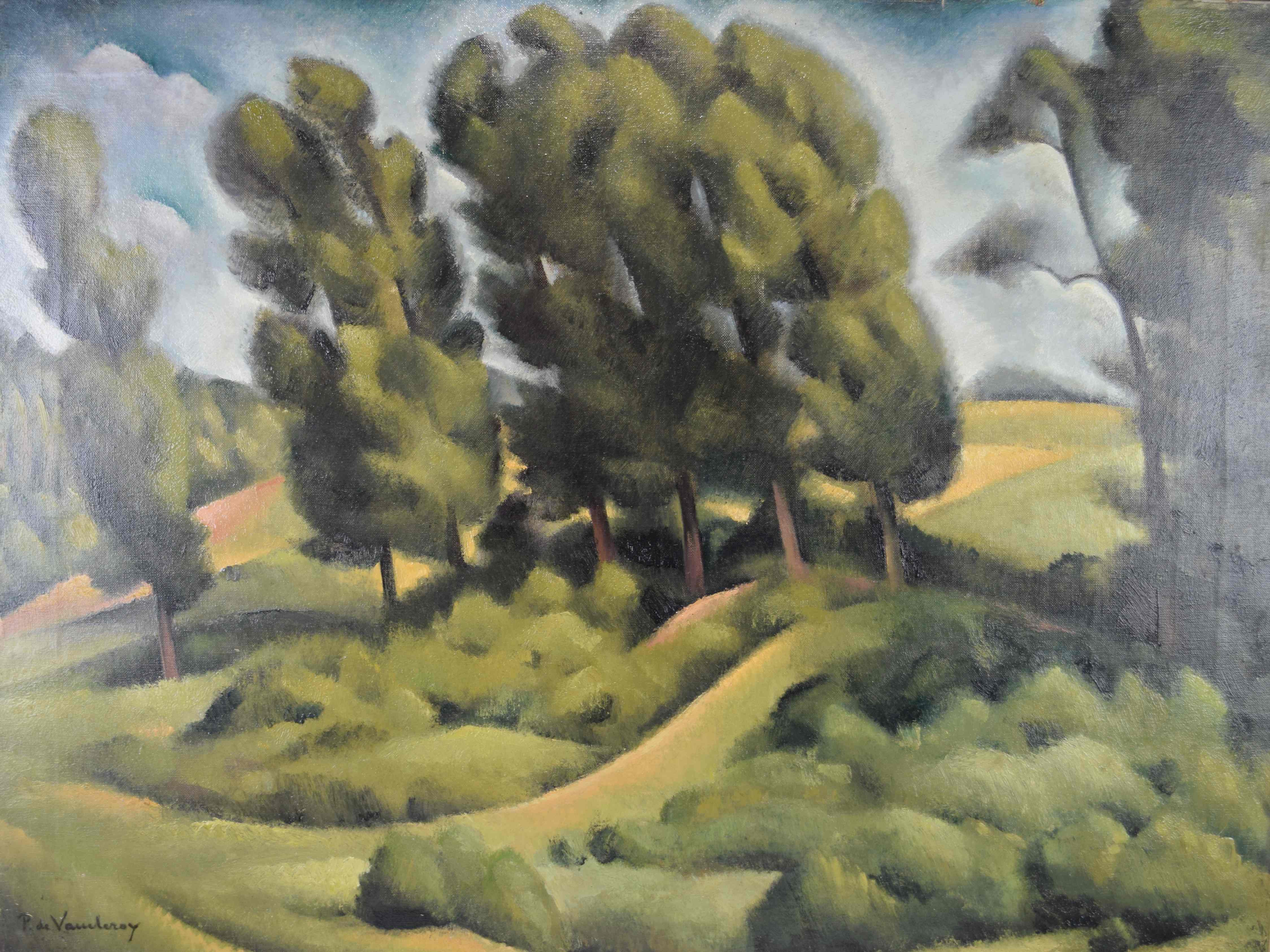 tableau Le vallon De Vaucleroy Pierre paysage  huile toile 1ère moitié 20e siècle
