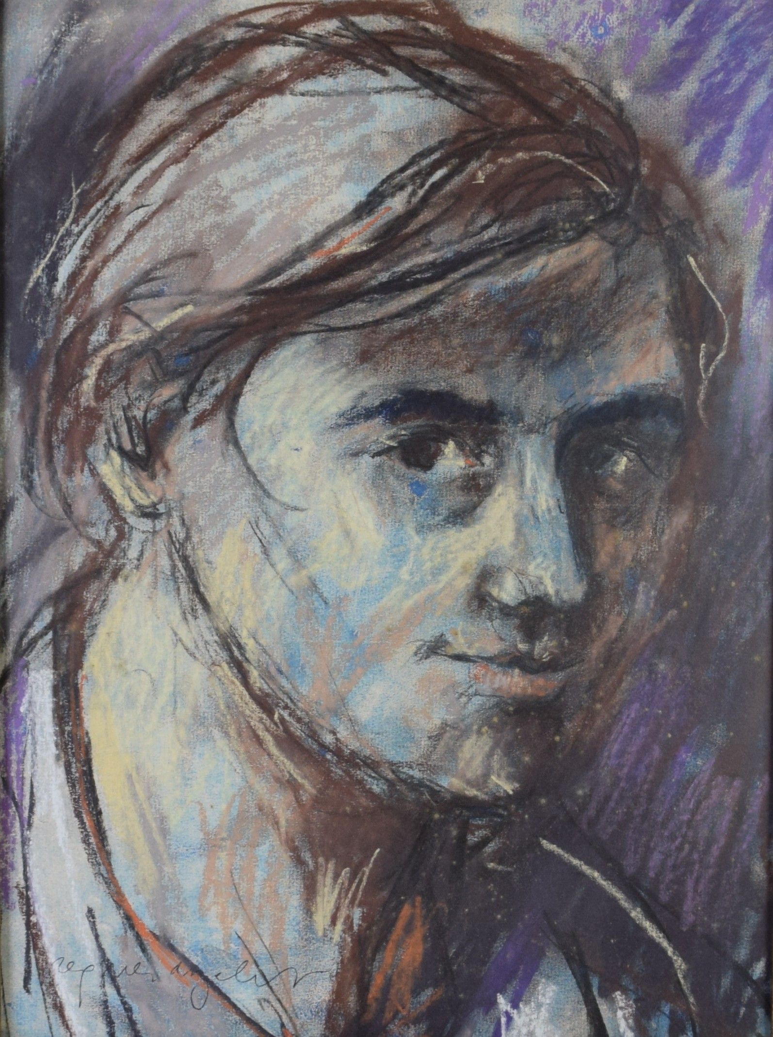 tableau Le jeune homme   portrait  pastel papier 2ième moitié 20e siècle