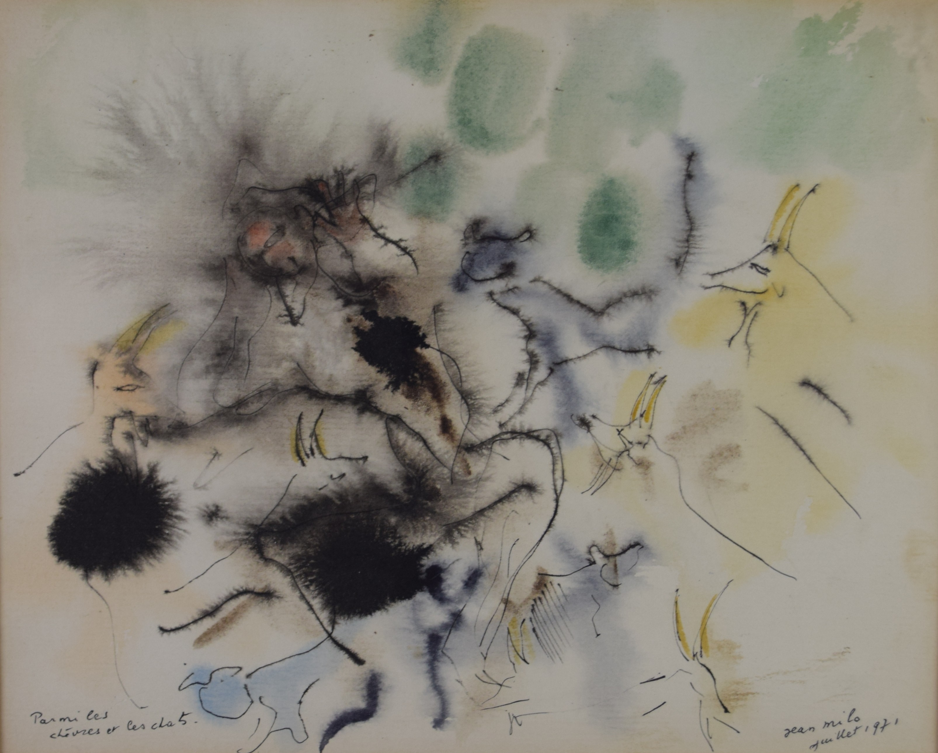 tableau Parmi les chèvre et les chats Milo (Van Gindertael ) Jean mode,moderne  mixte papier 2ième moitié 20e siècle