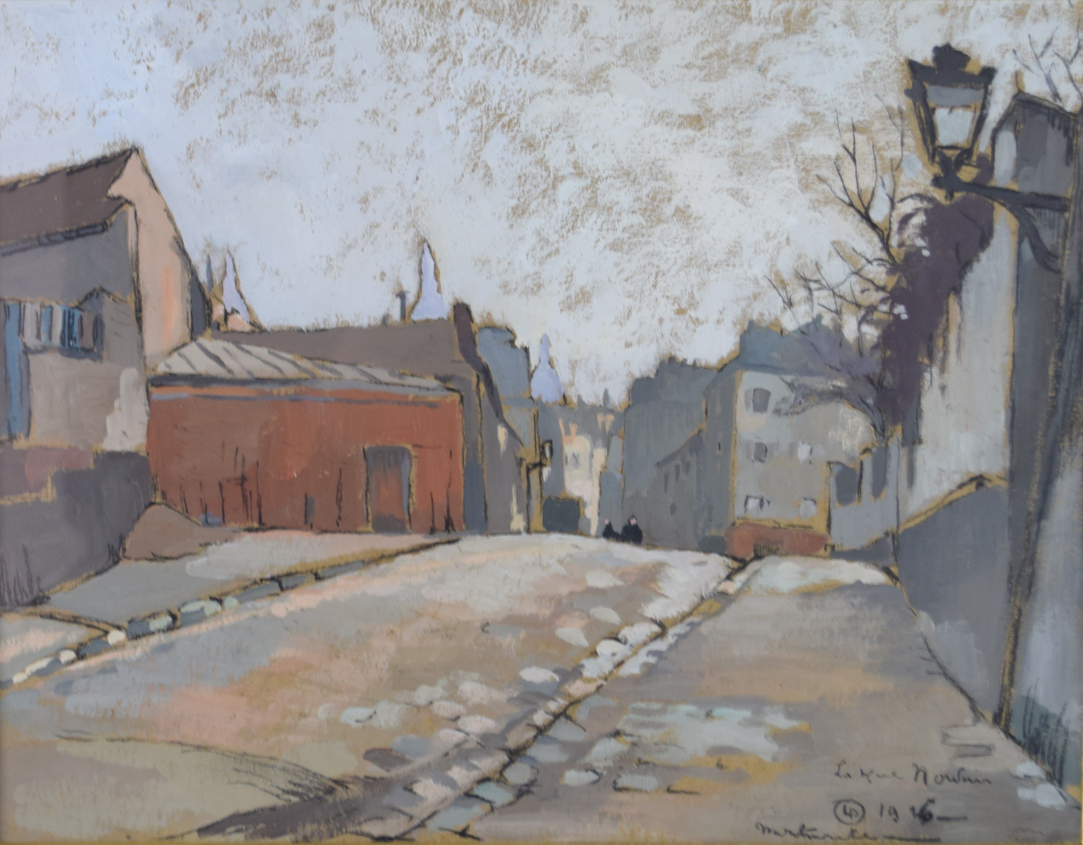 tableau Rue Norvins Paris Montmartre    ville  gouache papier 1ère moitié 20e siècle