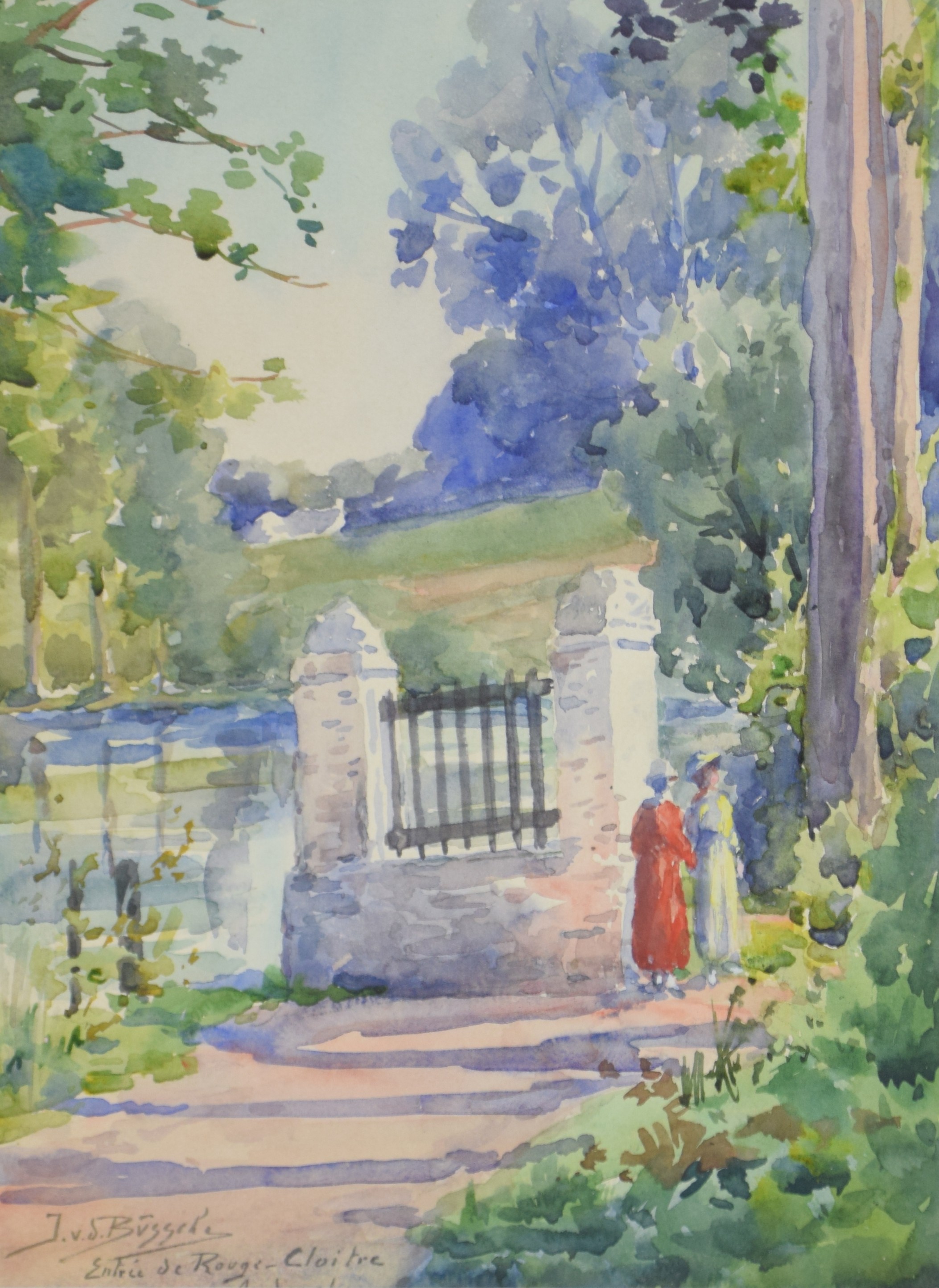tableau L'entrée du Rouge-Cloitre  Van Den Bûssche Jeanne paysage,personnage  aquarelle papier 1ère moitié 20e siècle
