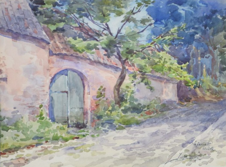 tableau Le cornet à Uccle Van Den Bûssche Jeanne village  aquarelle papier 1ère moitié 20e siècle