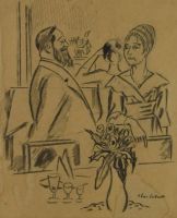 tableau En attendant des invités  Chas-Laborde Charles humoristique,personnage  mixte papier 1ère moitié 20e siècle