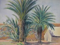 tableau La tente dans la jardin à Tiznit De Vaucleroy Pierre paysage  aquarelle papier 1ère moitié 20e siècle