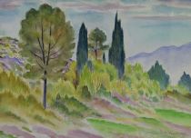 tableau Environs de Montferrier De Vaucleroy Pierre paysage  aquarelle papier 2ième moitié 20e siècle