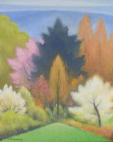 tableau Jeu de couleurs en Forêt De Vaucleroy Pierre paysage  gouache papier 2ième moitié 20e siècle