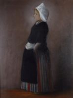 tableau La rêveuse    personnage  fusain papier 1ère moitié 20e siècle