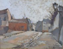 tableau Rue Norvins Paris Montmartre    ville  gouache papier 1ère moitié 20e siècle