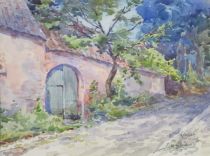 tableau Le cornet à Uccle Van Den Bûssche Jeanne village  aquarelle papier 1ère moitié 20e siècle