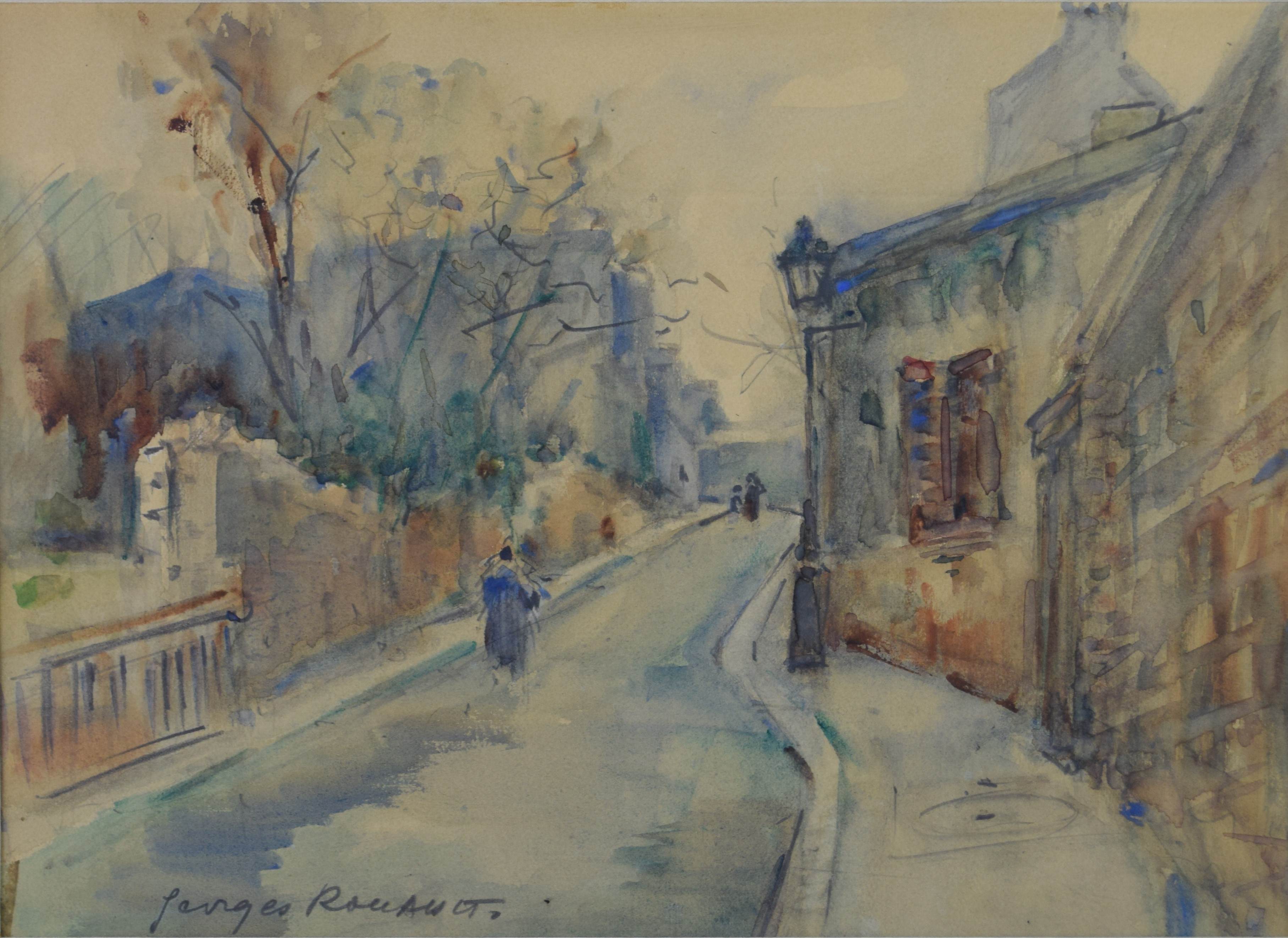 tableau Butte Montmartre Rouault Georges-Dominique personnage,village  aquarelle papier 1ère moitié 20e siècle