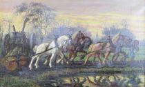 tableau Les débardeurs  Baerwaldt Karel animaux  huile toile 1ère moitié 20e siècle