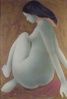tableau La femme nue au foulard  Bonnefroit Alain nu,personnage  estampe papier 2ième moitié 20e siècle