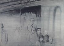 tableau La réunion Devolder Roland personnage  crayon papier 2ième moitié 20e siècle