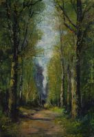 tableau Promeneur en forêt Durieux Emile paysage,personnage,sous-bois  huile toile 1ère moitié 20e siècle