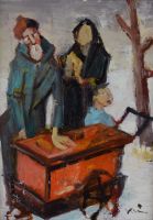 tableau Le joueur d'orgue de barbarie  Klein Paul Georges personnage  huile unalite 2ième moitié 20e siècle
