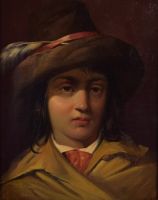 tableau Le page   portrait  huile carton 19e siècle