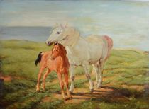 tableau Les chevaux   animaux,paysage  huile panneau 