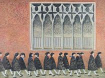 tableau Les écolières  Schaar Monique personnage  pastel papier 2ième moitié 20e siècle