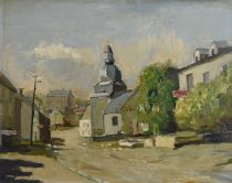 tableau Le village ardennais  Van den Driessche  Lucien village  huile triplex 2ième moitié 20e siècle
