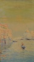 tableau Venise Santa Maria della Salute   marine,ville  aquarelle papier 1ère moitié 20e siècle