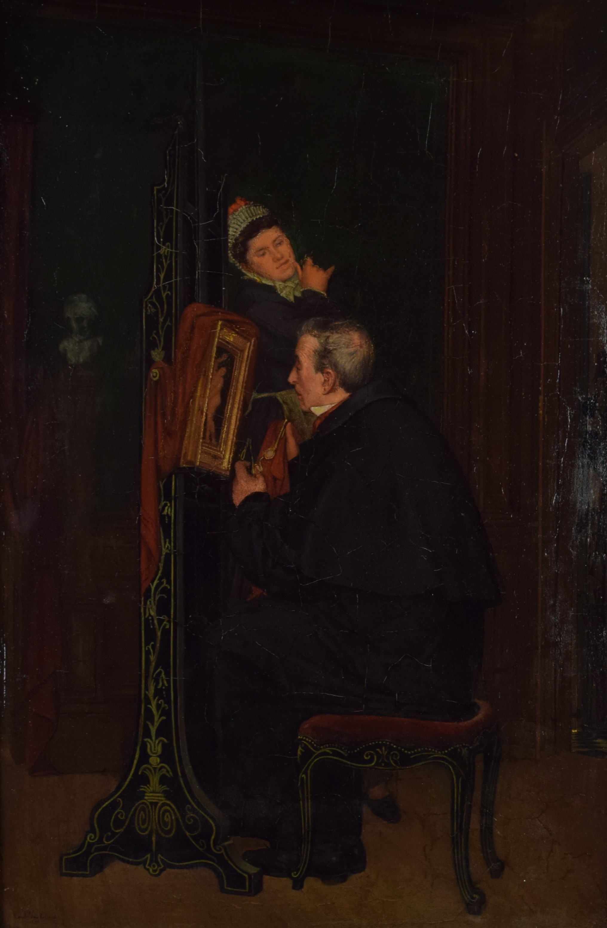 tableau L'expert Van Kemmel Karel personnage,scène d'intérieur  huile panneau 1ère moitié 20e siècle