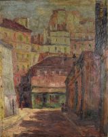 tableau Paris rue de l'abbaye   animaux,personnage  huile toile 1ère moitié 20e siècle