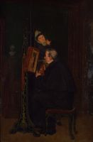 tableau L'expert Van Kemmel Karel personnage,scène d'intérieur  huile panneau 1ère moitié 20e siècle