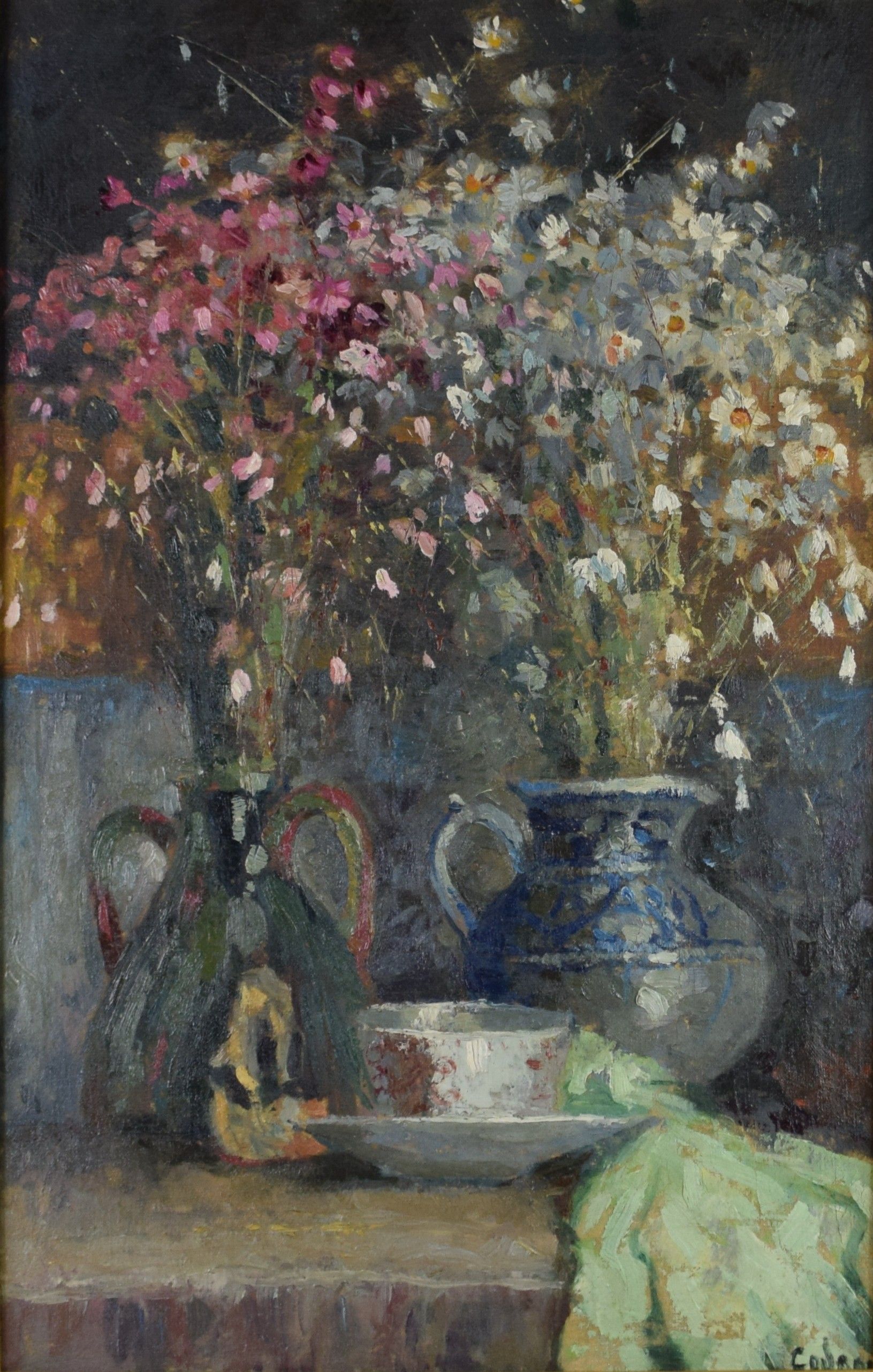 tableau Le bouquet printanier  Codron Jef nature morte  huile toile 1ère moitié 20e siècle