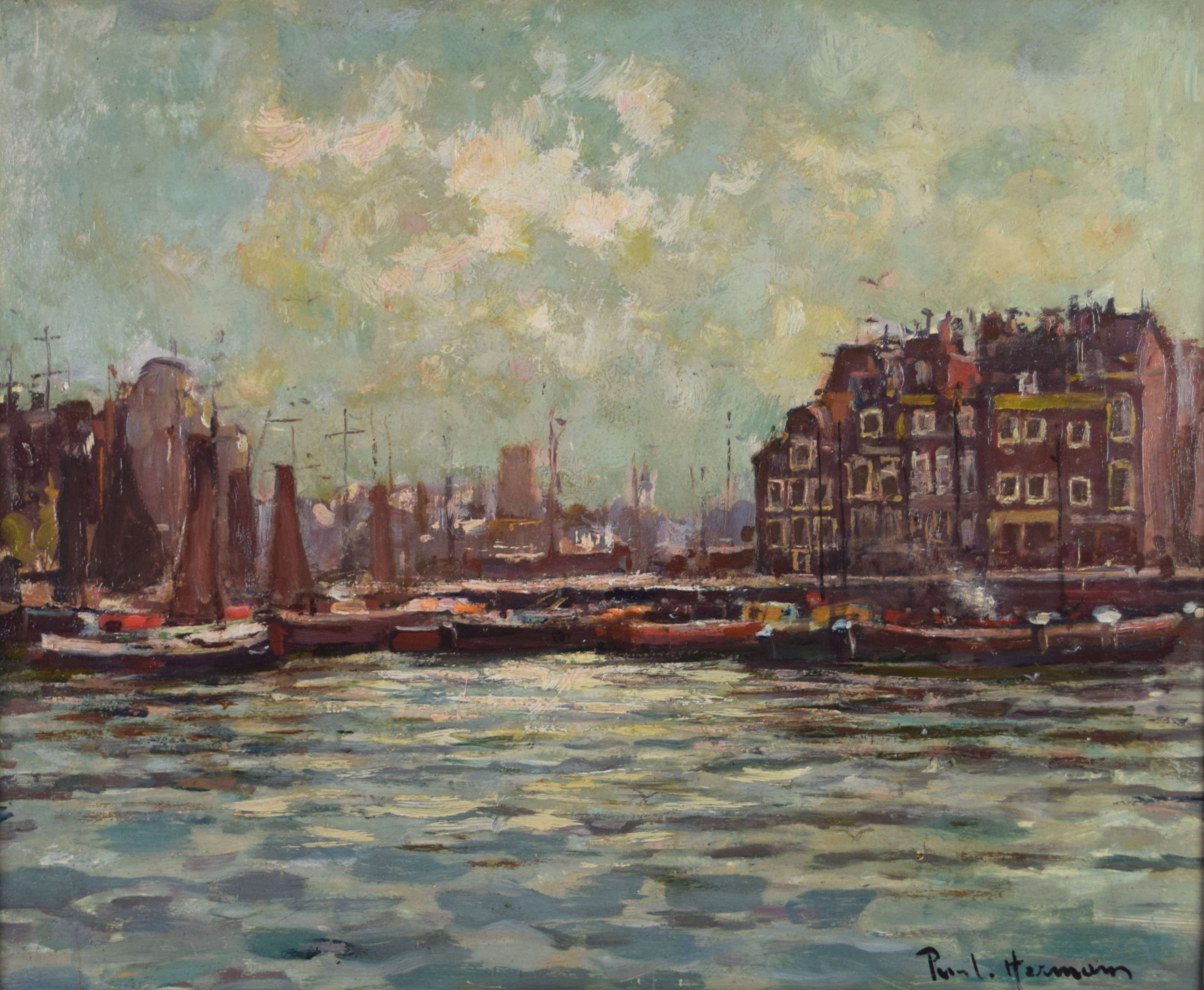 tableau Amsterdam  Hermans Paul  ville  huile panneau 1ère moitié 20e siècle