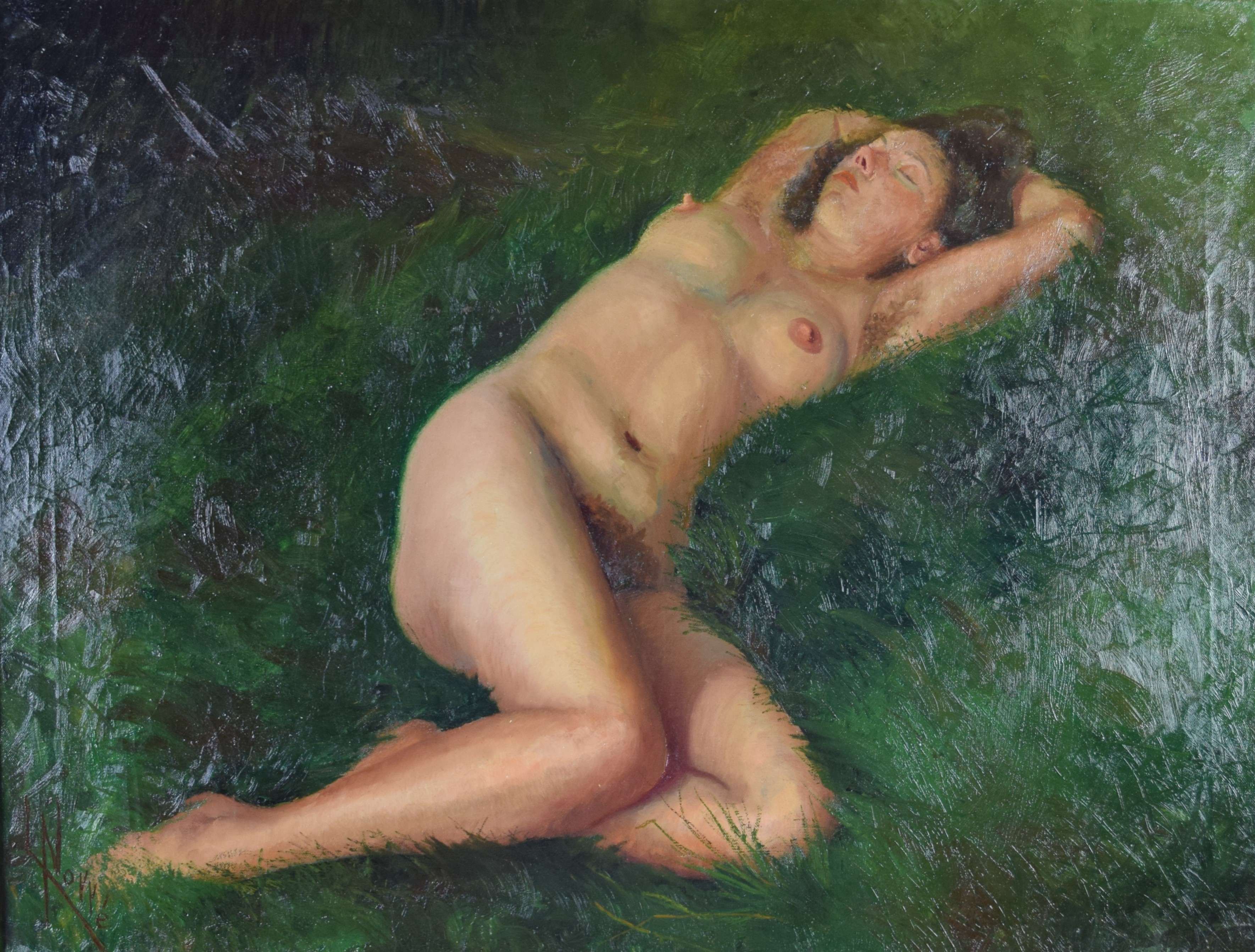 tableau Nue dans l'herbe Notté Léon nu,personnage  huile toile 1ère moitié 20e siècle